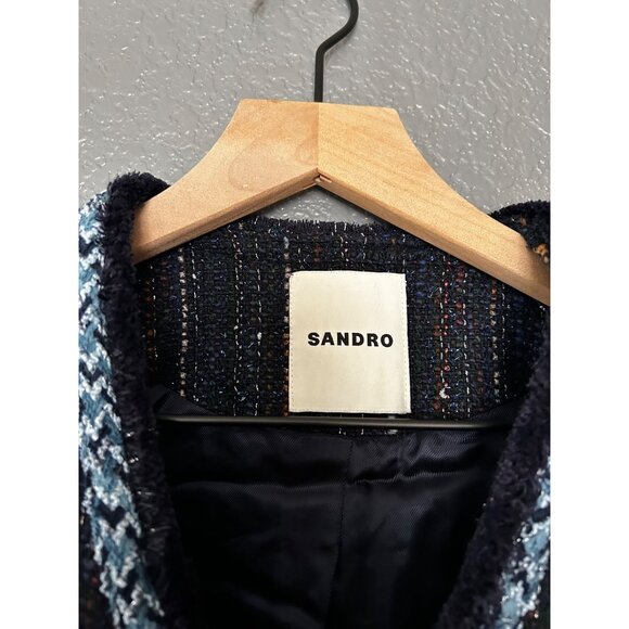 SANDRO TWEED DOUBLE BREASTED JACKET WOVEN BRAID TRIM SIZE 34 - Picture 4 of 6